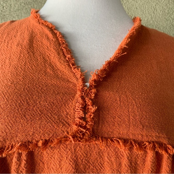 🔥5/$20🔥 “Zara” Rust Long-Sleeve Tunic Raw-Edge Seams size M - Picture 5 of 12